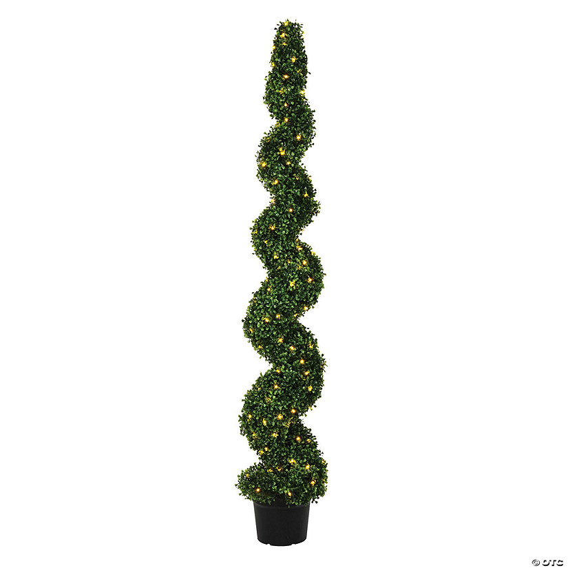 Vickerman 6' Artificial Potted Green Boxwood Spiral Tree Image