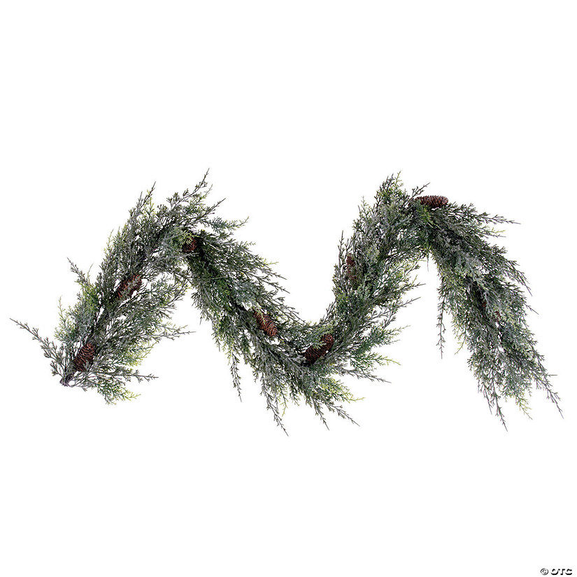 Vickerman 6' Artificial Snow Cedar Hanging Garland with Pinecones. Image