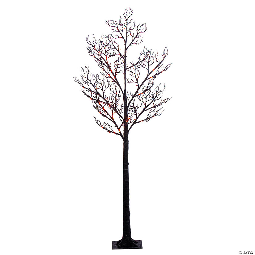 Vickerman 6' Black Twig Tree 96 Purple/Orange Lights. Image