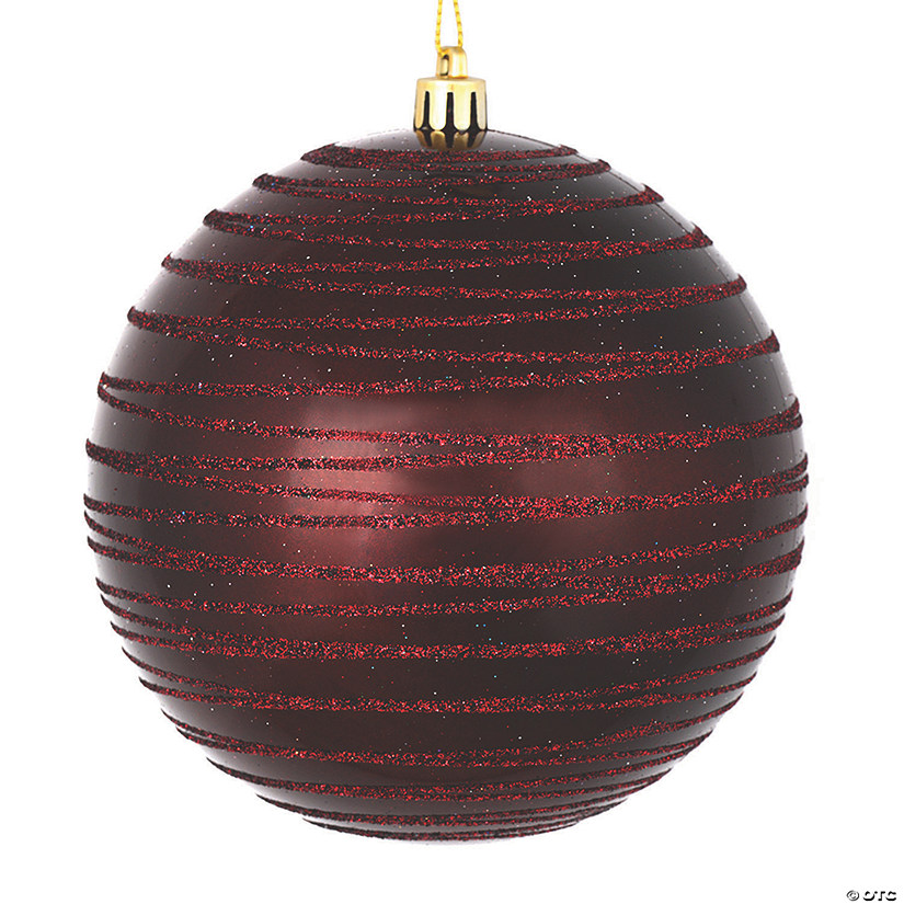Vickerman 6" Burgundy Candy Finish Ball with Glitter Lines Christmas Ornaments - 3/Bag Image