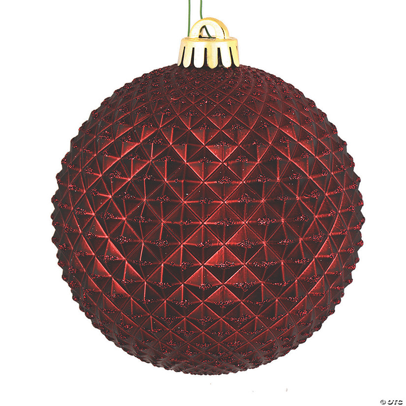 Vickerman 6" Burgundy Durian Glitter Ball Christmas Ornaments - 4/Box Image
