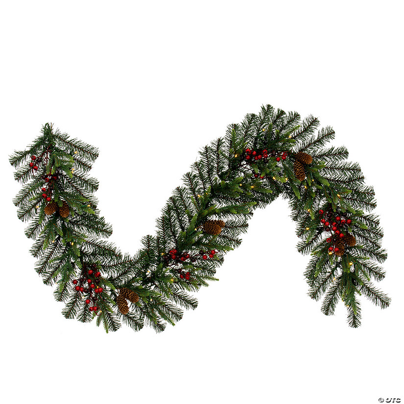 Vickerman 6' Proper 14" Berry MiPropered Pine Cone Artificial Pre-Lit Garland, Battery Operated LED Warm White Lights Image
