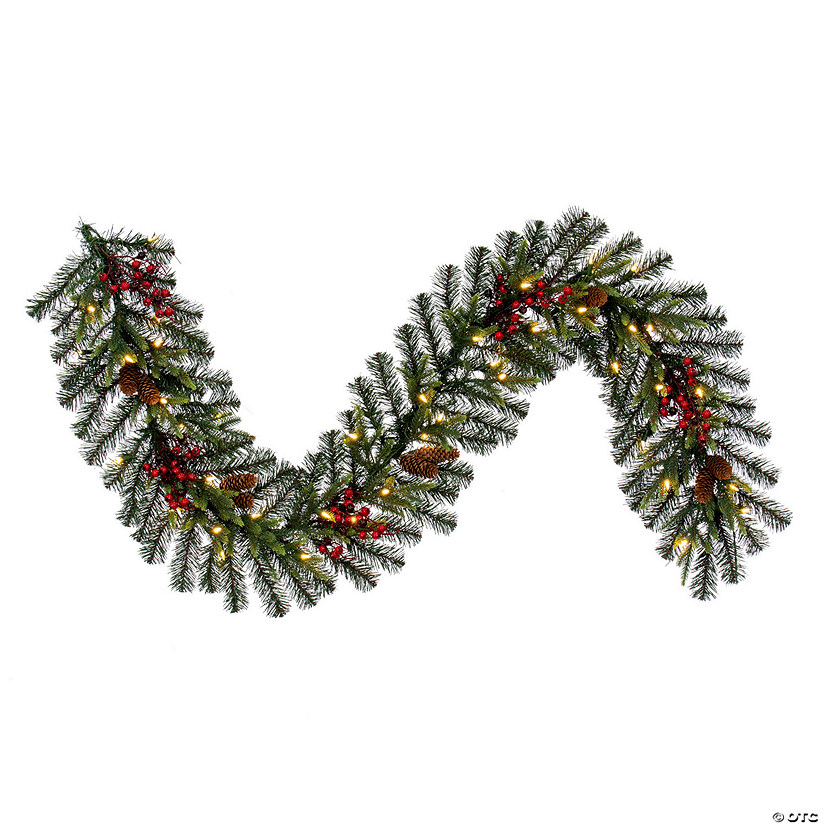 Vickerman 6' Proper 14" Berry MiPropered Pine Cone Artificial Pre-Lit Garland, Warm White LED Lights. Image