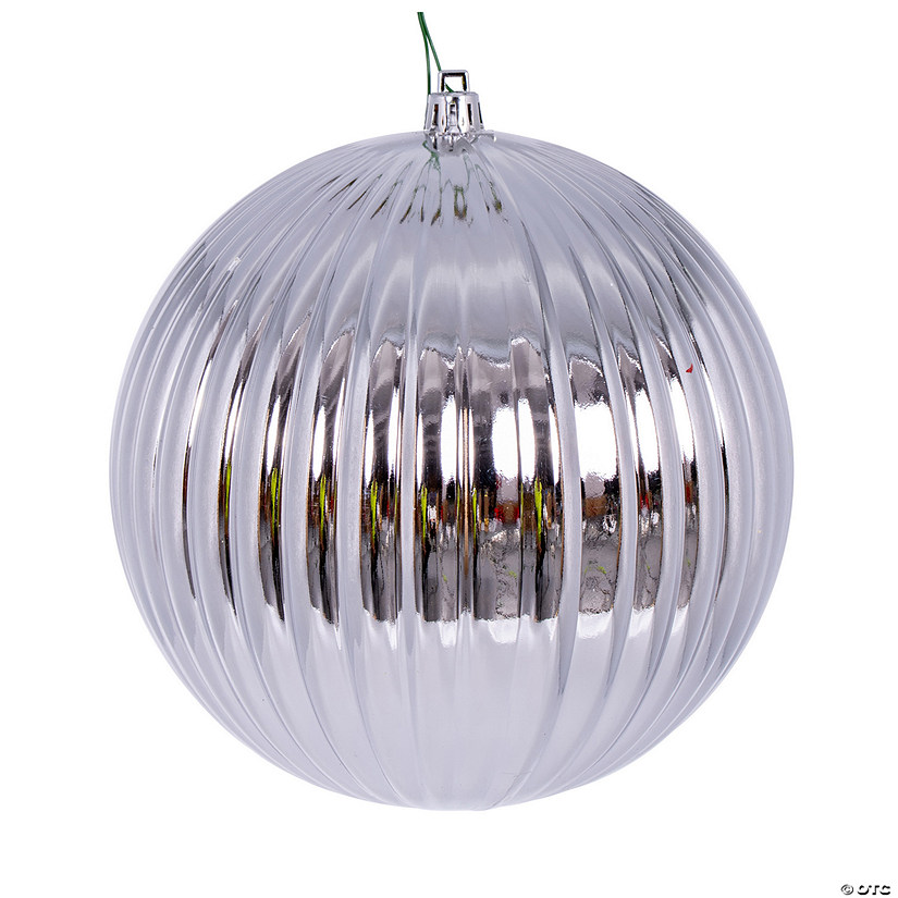 Vickerman 6" Silver Shiny Lined Ball Ornament, 4 per Bag. Image