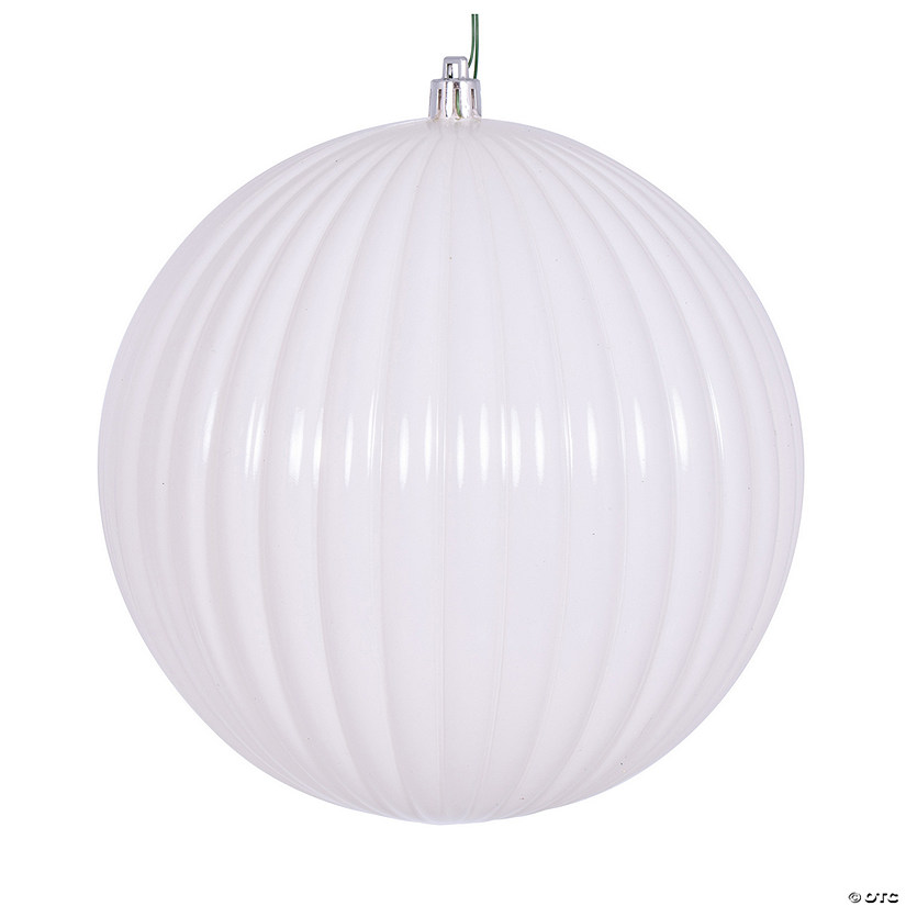 Vickerman 6" White Shiny Lined Ball Ornament, 4 per Bag. Image