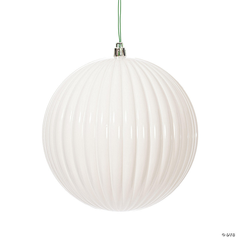 Vickerman 6" White Shiny Lined Ball Ornament, 4 per Bag. Image