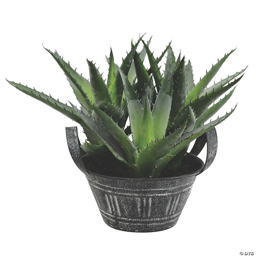 Vickerman 7.5" Artificial Green Succulent in Galvanized Pot Image