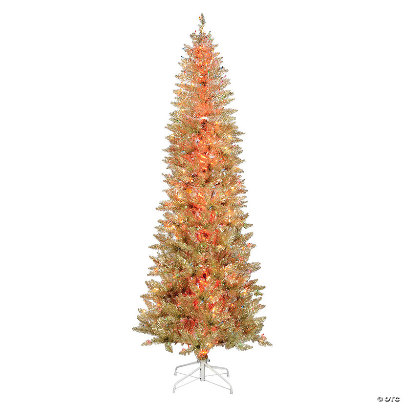 Vickerman 7.5' Champagne Pencil Artificial Christmas Tree, Color Changing LED Mini Lights Image