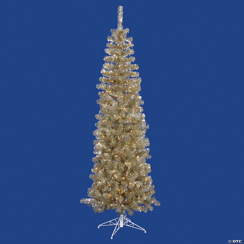 Vickerman 7.5' Champagne Pencil Christmas Tree with Warm White LED Lights Image