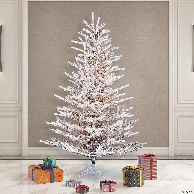 Vickerman 7.5' Flocked Stick Pine Artificial Christmas Tree, Dura-Lit&#174; LED Warm White Mini Lights Image
