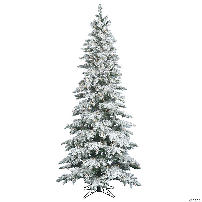 Vickerman 7.5' Flocked Utica Fir Slim Christmas Tree with Clear Lights Image