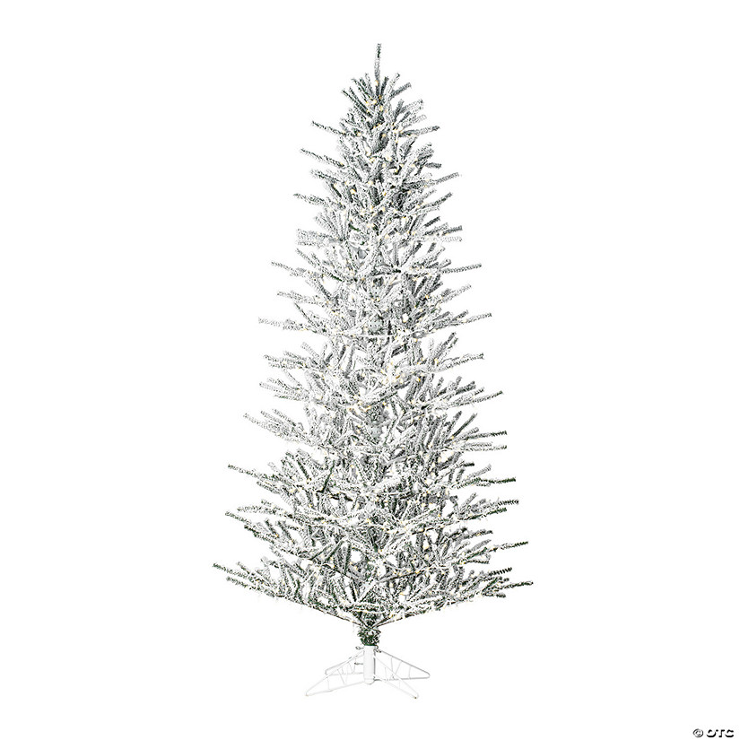 Vickerman 7.5' Proper 46" Flocked Slim Pistol Pine Artificial Christmas Tree with Warm White LED Lights. Image
