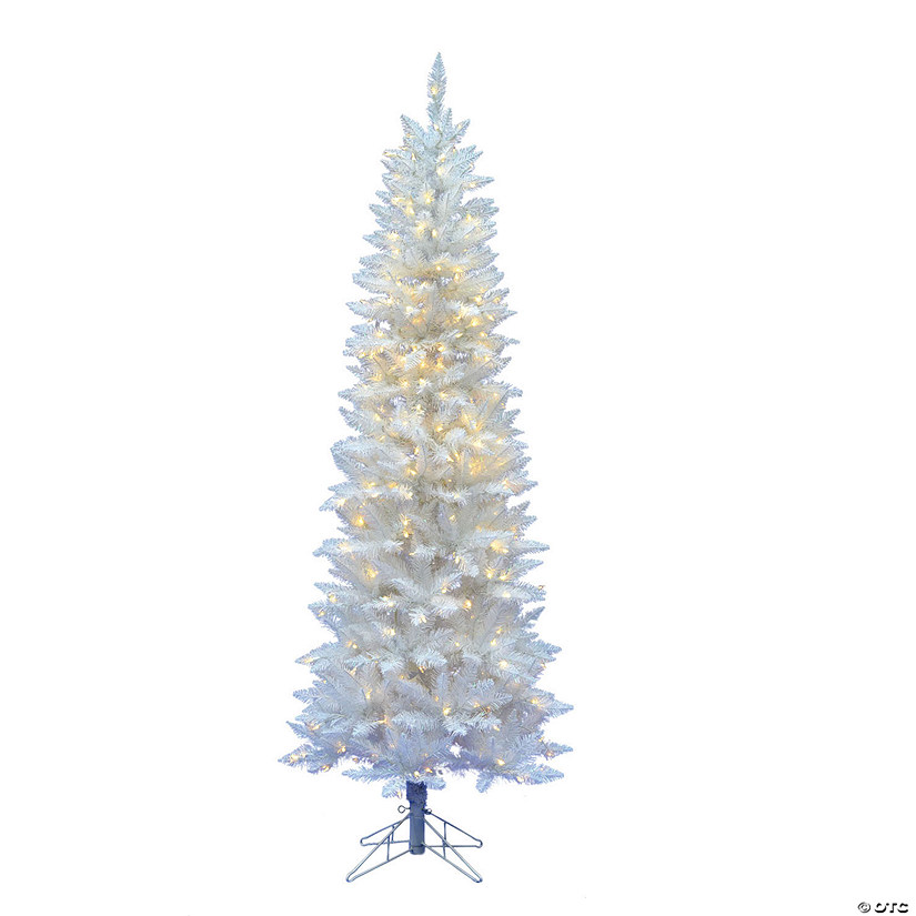 Vickerman 7.5' Sparkle White Spruce Pencil Artificial Christmas Tree, Warm White LED Lights Image