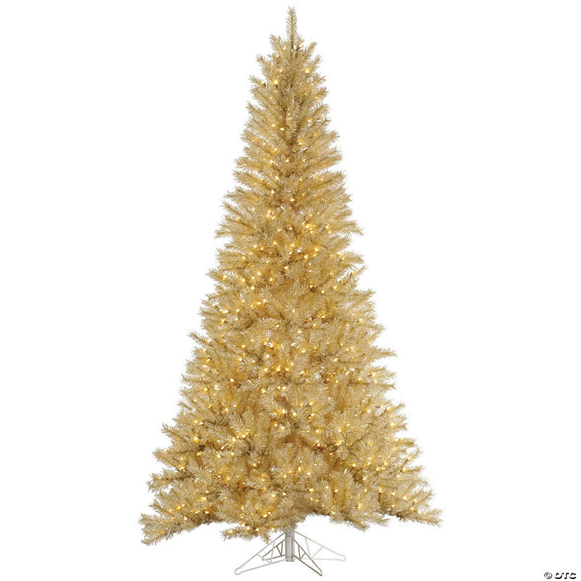 Vickerman 7.5' White-Gold Tinsel Christmas Tree with Clear Lights Image