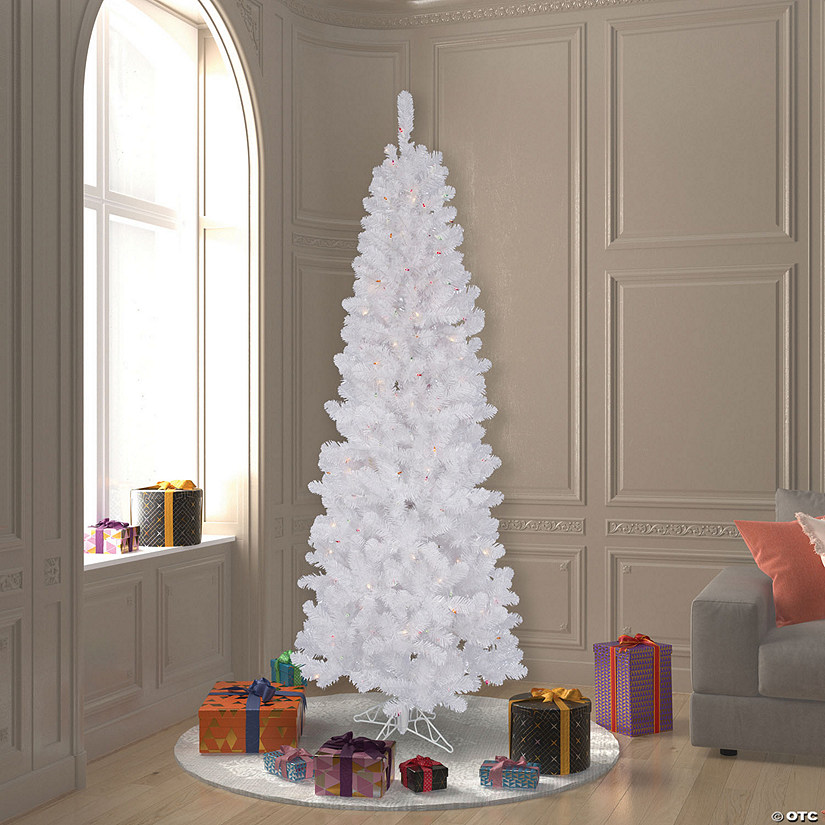 Vickerman 7.5' White Salem Pencil Pine Artificial Christmas Tree, Multi-colored Dura-lit Incandescent Lights Image
