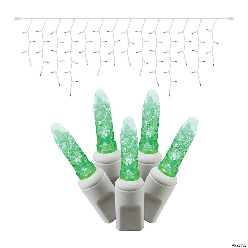 Vickerman 70 Lights LED Green with White Wire Icicle Christmas Light Set - 9' Long Image