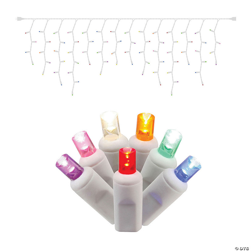 Vickerman 70 MultiColored Wide Angle LED Icicle Light on White Wire, 9