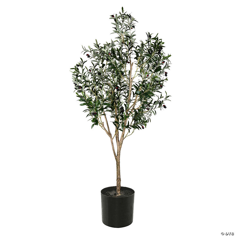 Vickerman 72" Artificial Green Olive Tree in Black Planters Pot Image