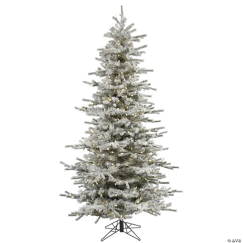 Vickerman 8.5' Flocked Sierra Fir Slim Artificial Christmas Tree, Warm White LED Dura-Lit lights Image