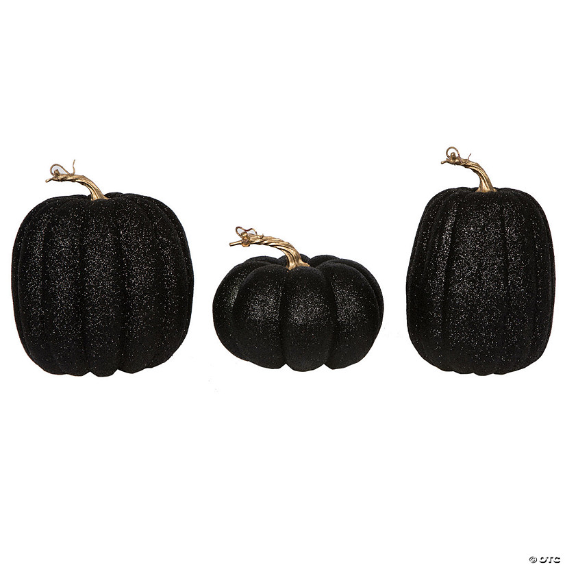 Vickerman 8" Black Pumpkins Assorted Set of 3.  Image