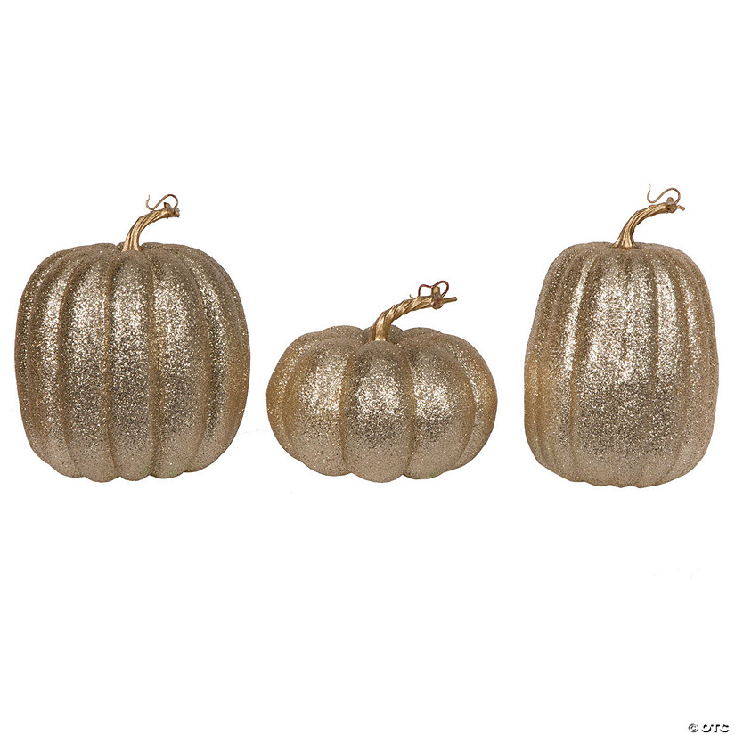 Vickerman 8" Champagne Pumpkins Assorted Set of 3. Image