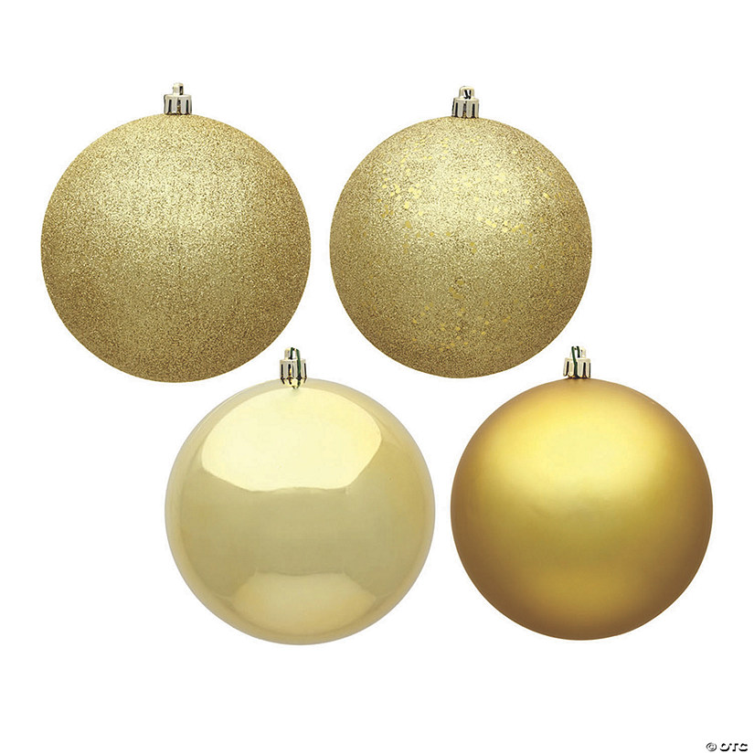 Vickerman 8" Gold 4-Finish Ball Ornament Assortment, 4 per Bag Image