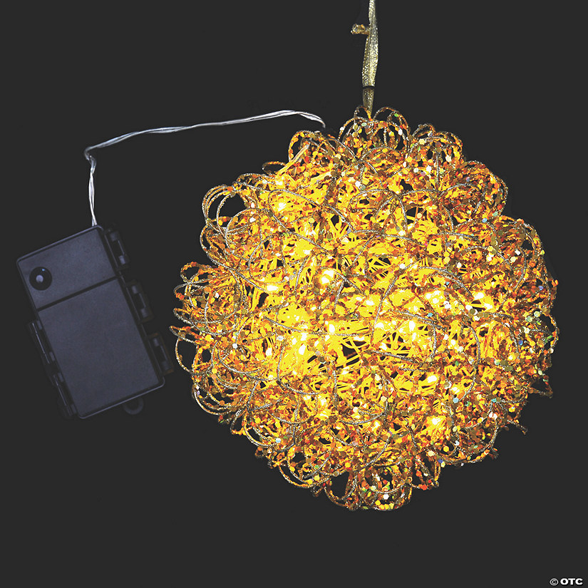 Vickerman 8" Gold LED Vine Glitter Christmas Light Ball Image
