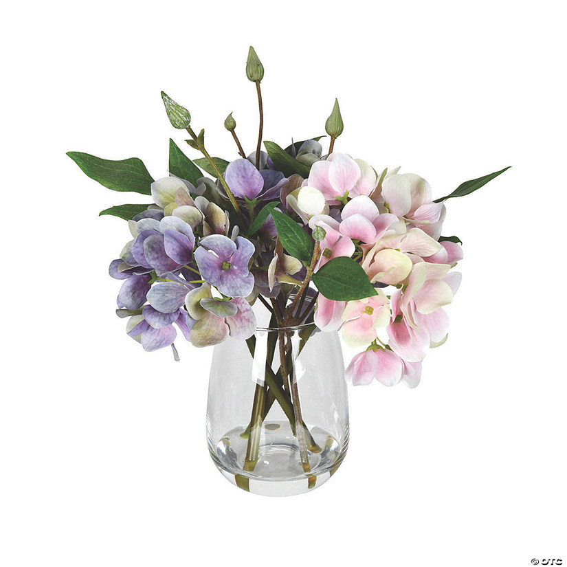 Vickerman 8" Light Pink and Purple Hydrangea In Glass Pot Image