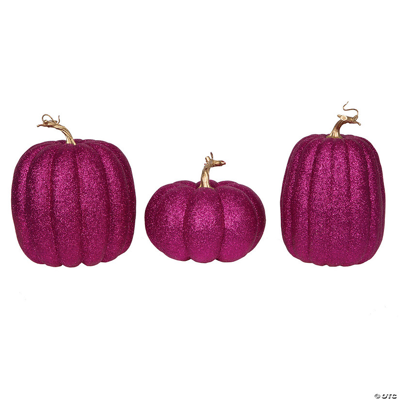 Vickerman 8" Pink Pumpkins Assorted Set of 3.  Image