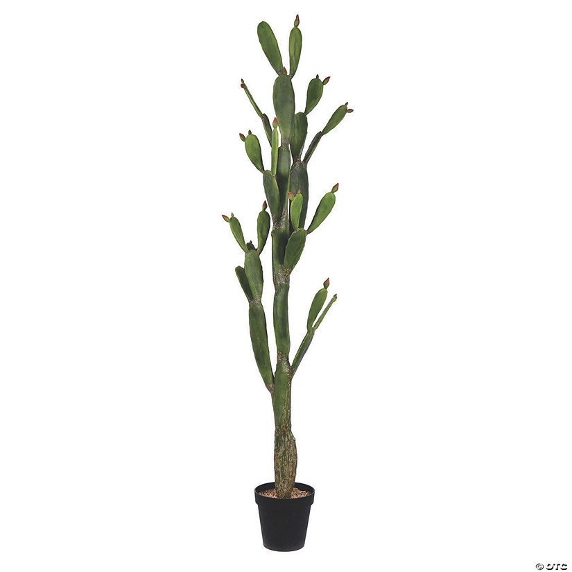 Vickerman 80" Green Cactus in Black Plastic Planters Pot Image