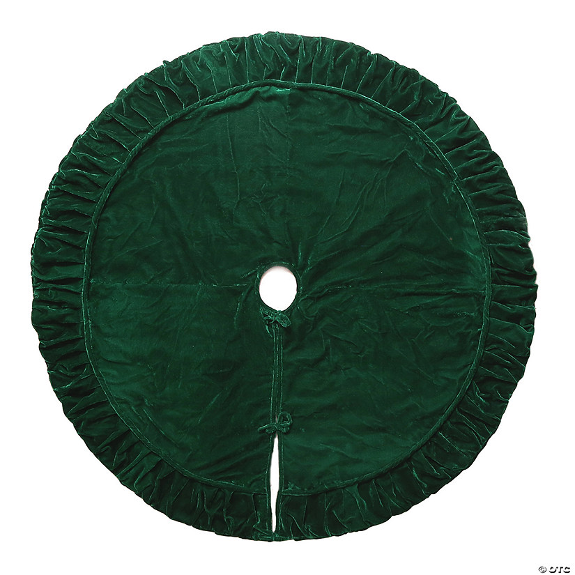 Vickerman 84" plush Emerald Green velvet Christmas tree skirt. Fully Lined; has a Tie Closure. Image