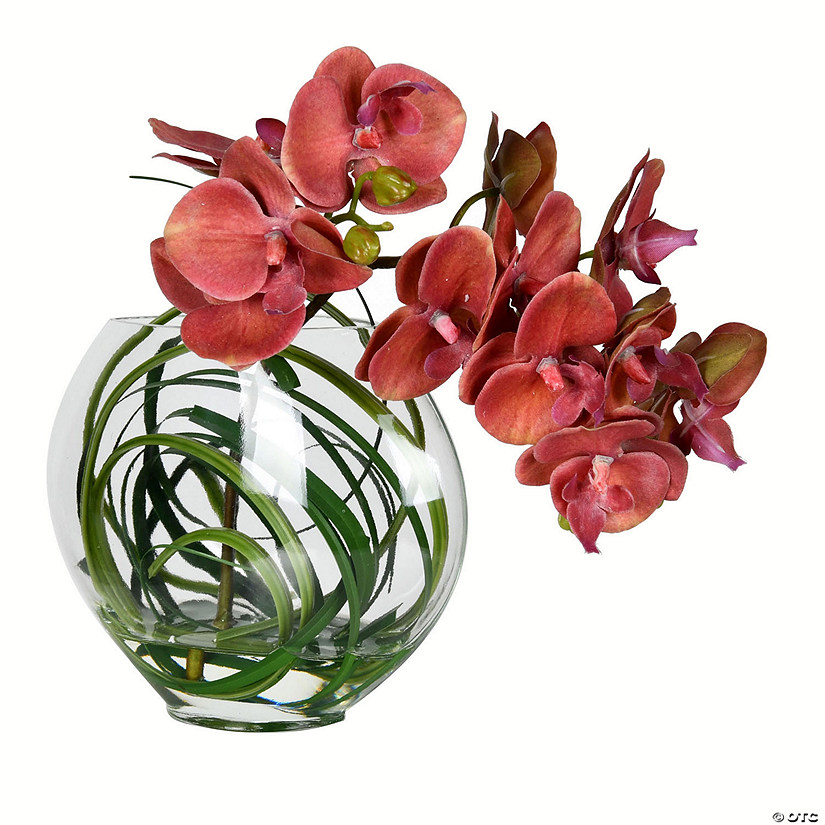 Vickerman 9.8" Artificial Purple Butterfly Orchid In Glass Pot. Image