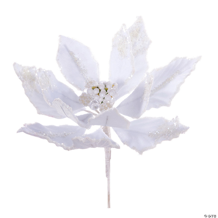 Vickerman 9" Artificial White Double Sided Velvet Poinsettia Christmas Pick, 2 per bag Image