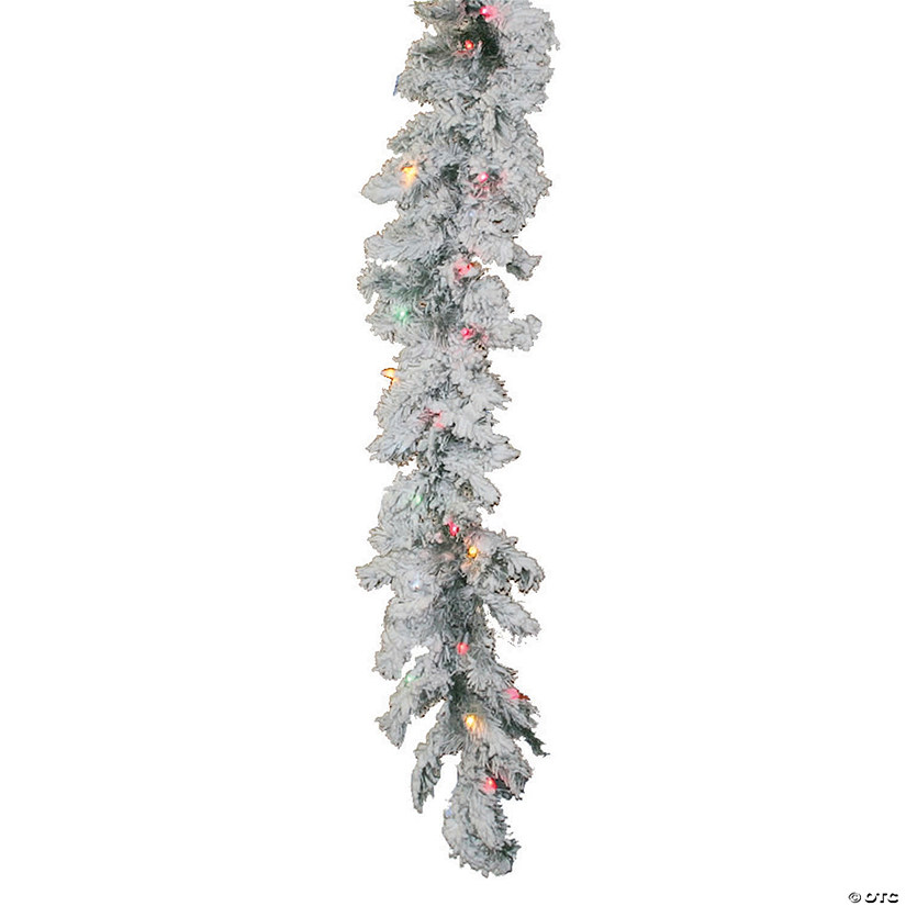 Vickerman 9' Flocked Alaskan Pine Christmas Garland with Multi-Colored Lights Image