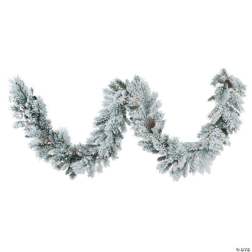 Vickerman 9' Flocked Ashton Pine Christmas Garland with Warm White LED Lights Image
