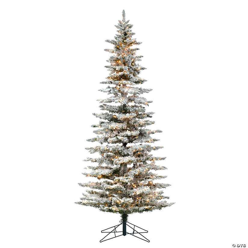 Vickerman 9' Flocked Utica Fir Slim Artificial Christmas Tree, Warm White LED Lights Image