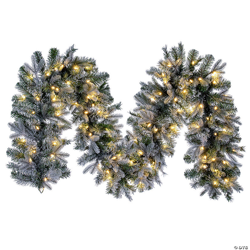 Vickerman 9' Proper 14" Frosted Douglas Fir Artificial Garland with Warm White LED Lights. Image