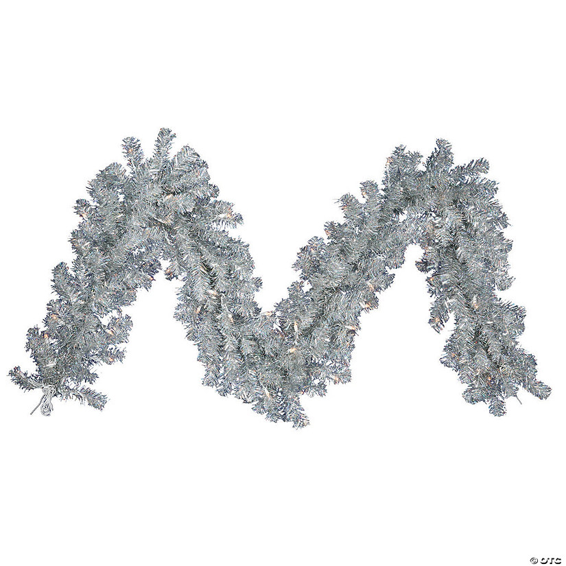 Vickerman 9' Silver Christmas Garland with Warm White LED Lights Image