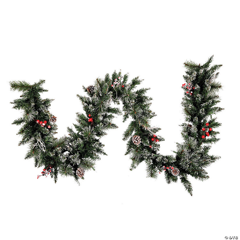 Vickerman 9' Snow Tipped Pine and Berry Christmas Garland - Unlit Image