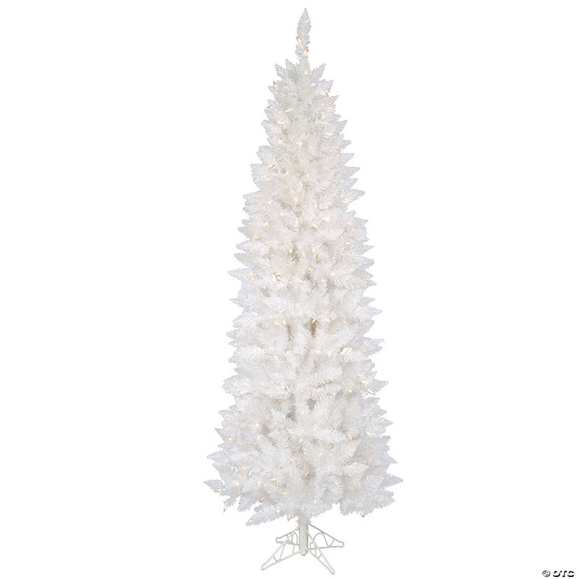 Vickerman 9&#39; Sparkle White Spruce Pencil Artificial Christmas Tree, Clear Dura-lit Incandescent Lights Image