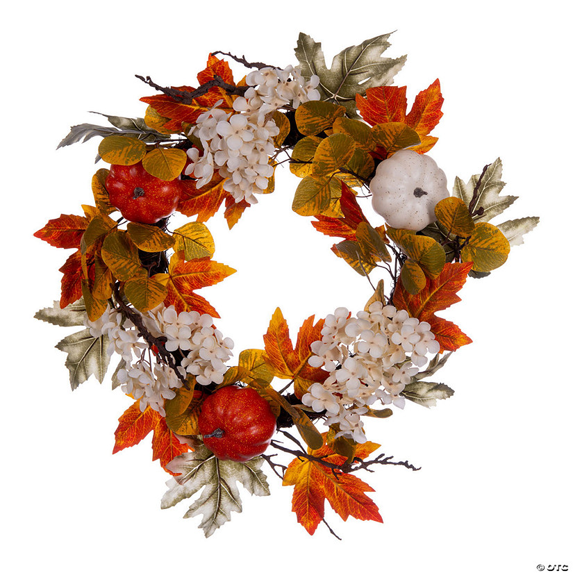 Vickerman Artificial 22" Orange Fall Pumpkin Hydrangea Wreath Image