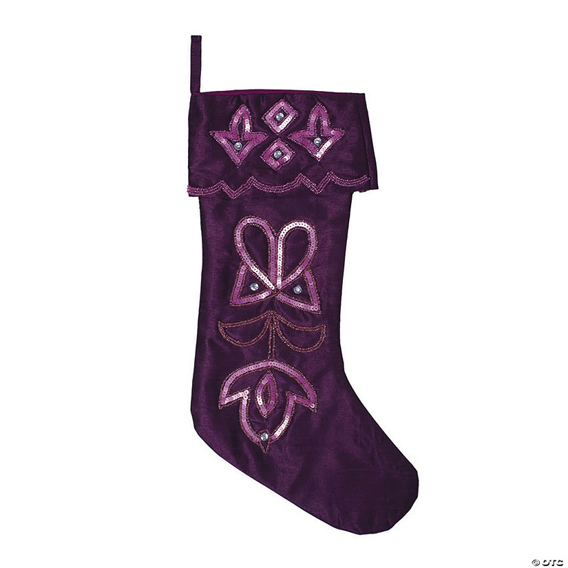 Vickerman Decorative Dark Purple Beaded 8" x 19" Stocking Image