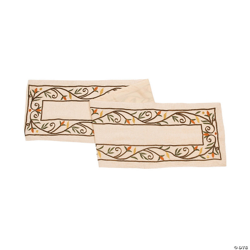 Vickerman Ecru Embroidered Leaf Border 12" x 60" Table Runner Image