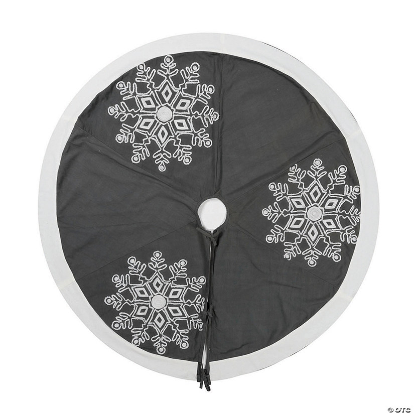 Vickerman Grey and White Embroidered Snowflakes 60" Cotton Christmas Tree Skirt Image