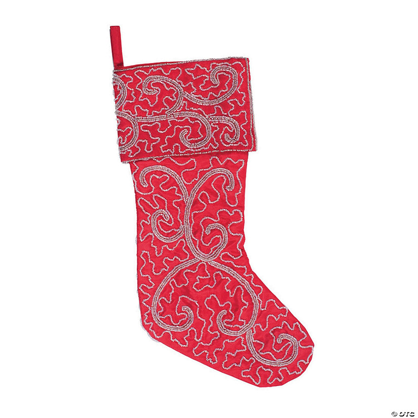 Vickerman Red Silver Beaded 8" x 19" Stocking Oriental Trading