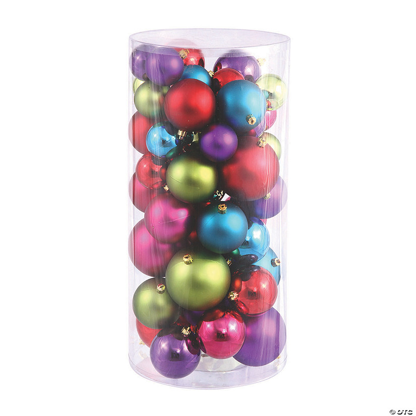 Vickerman Shatterproof 1.5"-2" Multi-Colored Shiny and Matte Ball Christmas Ornament Assortment, 50 per Box Image
