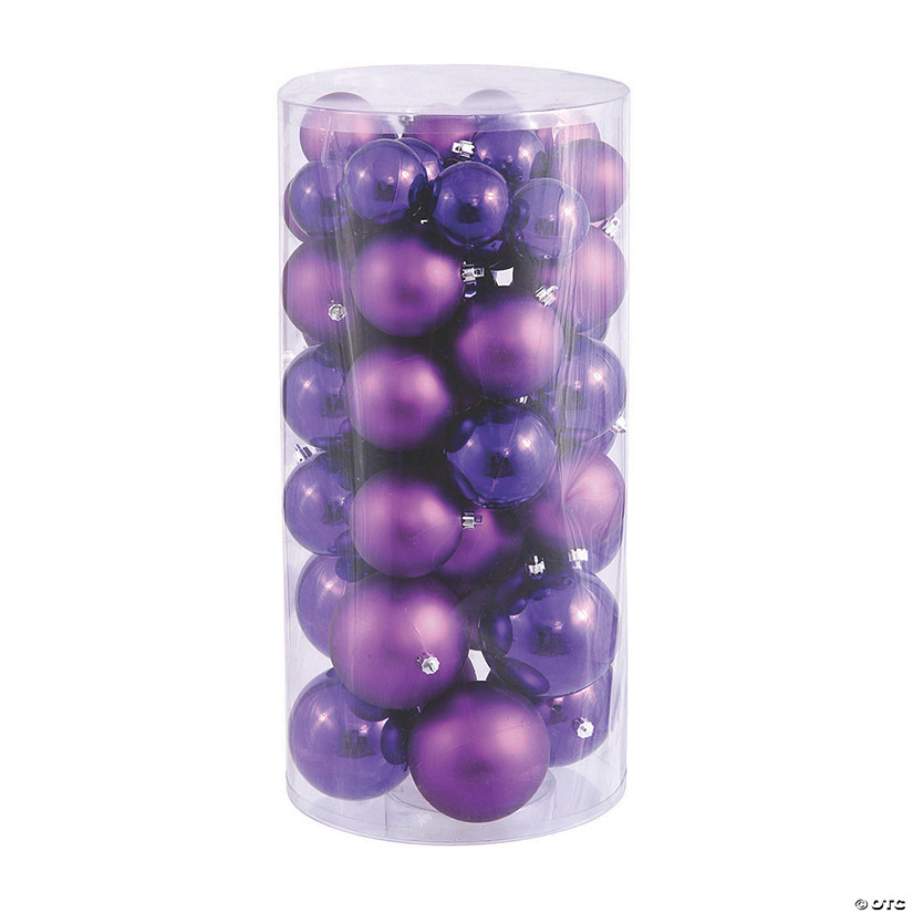 Vickerman Shatterproof 1.5"-2" Purple Shiny and Matte Ball Christmas Ornament Assortment, 50 per Box Image