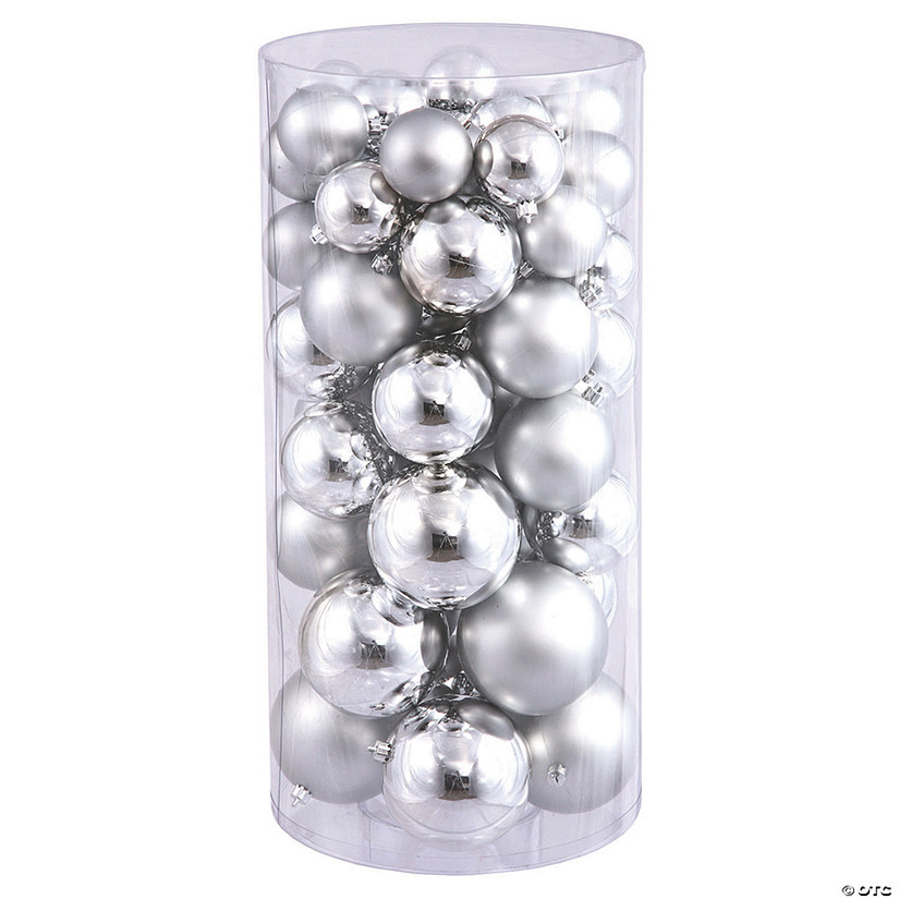 Vickerman Shatterproof 1.5"-2" Silver Shiny and Matte Ball Christmas Ornament Assortment, 50 per Box Image