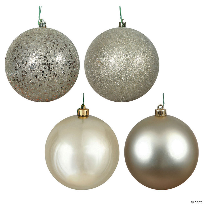 Vickerman Shatterproof 10" Large Champagne 4-Finish Ball Christmas Ornament, 4 per Bag Image