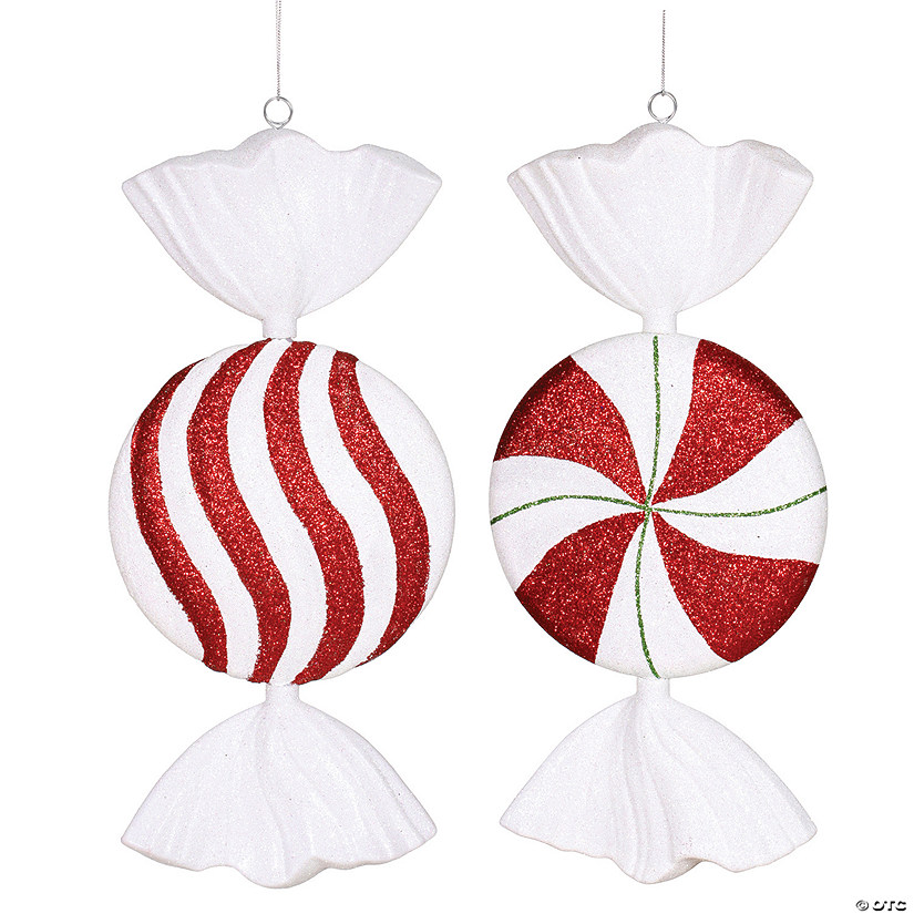 Vickerman Shatterproof 18" Giant Red-White-Green Flat Peppermint Candy Christmas Ornament, 2 per Bag Image